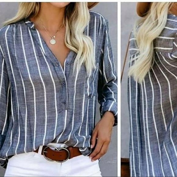 Tops - Blue white stripe Flowy Tunic Top NWOT